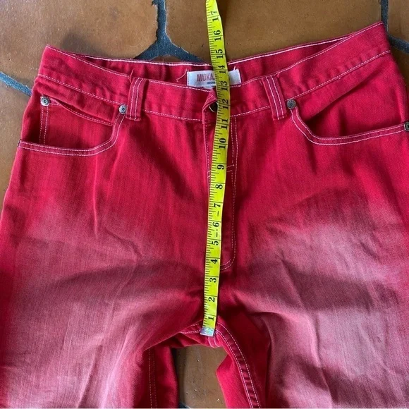 Muka Mukawear Red Distressed Wide Leg Embroideredjeans size 38 X 30